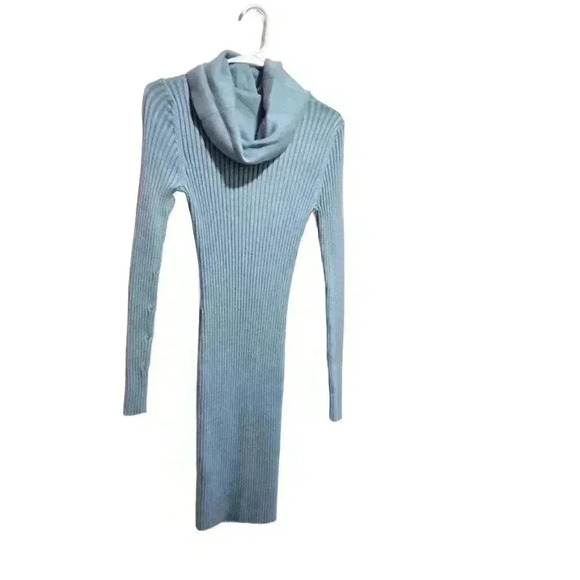 Cozy Ribbed Knit Cowl Neck Dress - Slate Blue - Picture 4 of 10